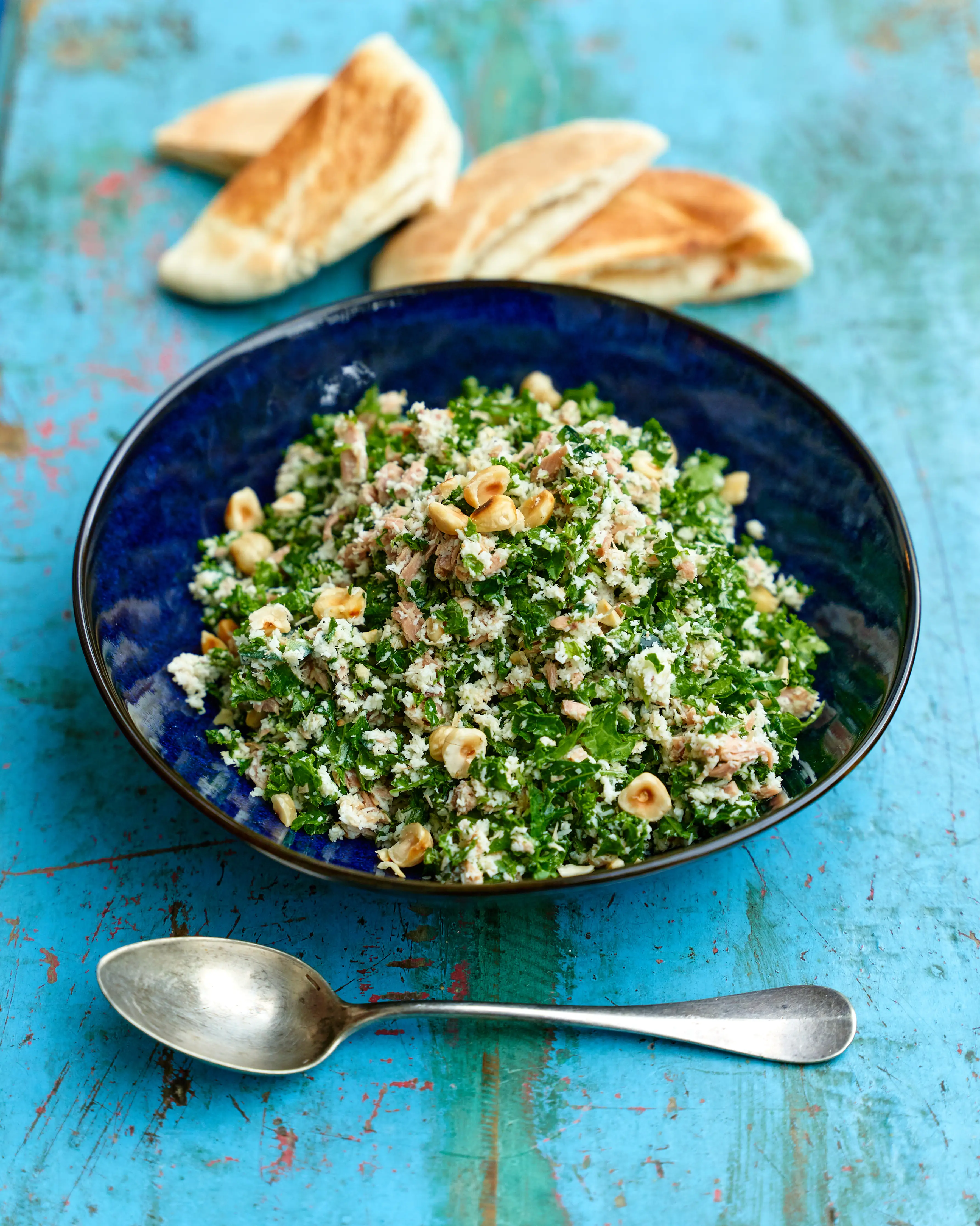 Kalane Food Kale with tuna, hazelnuts, and coconut.