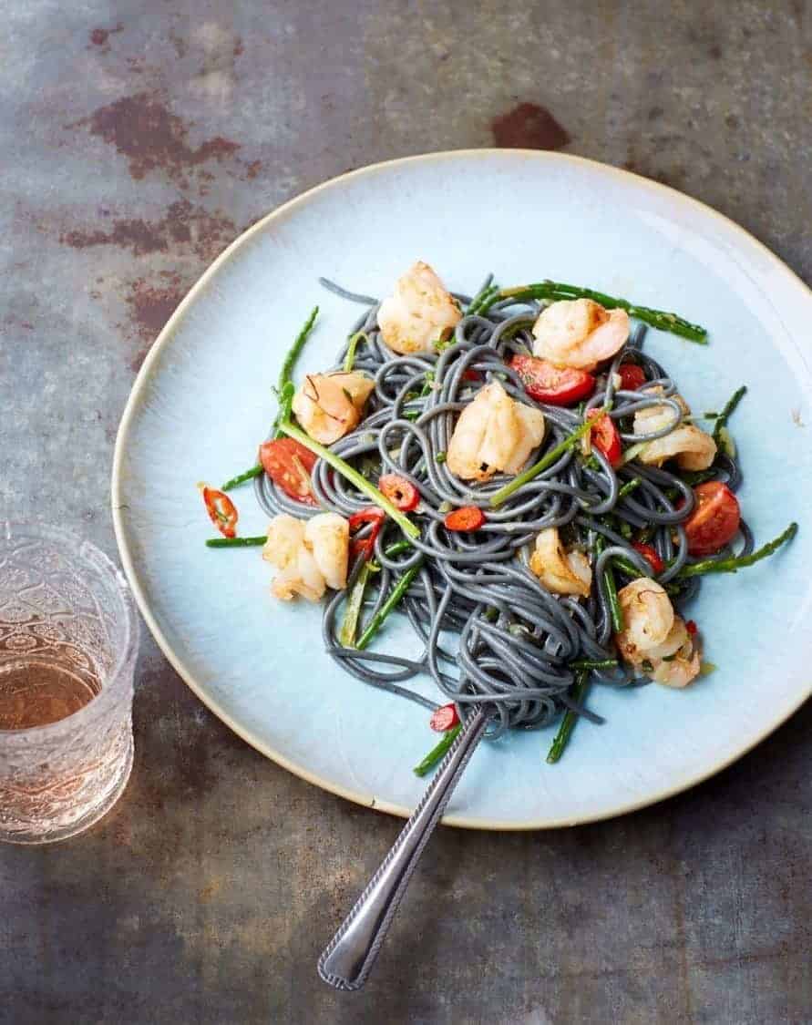 Black spaghetti with shrimp