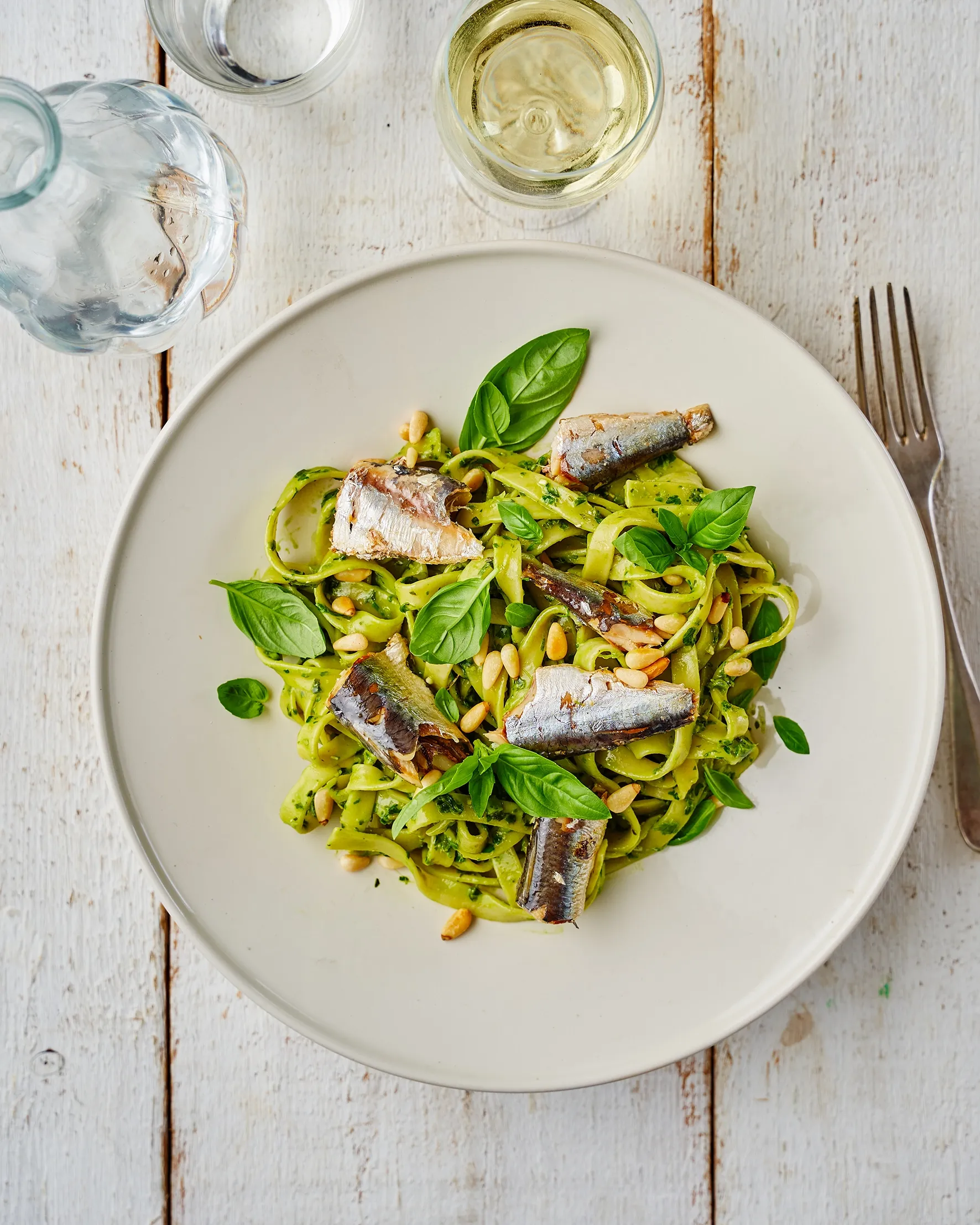 Pasta Pistou met sardines